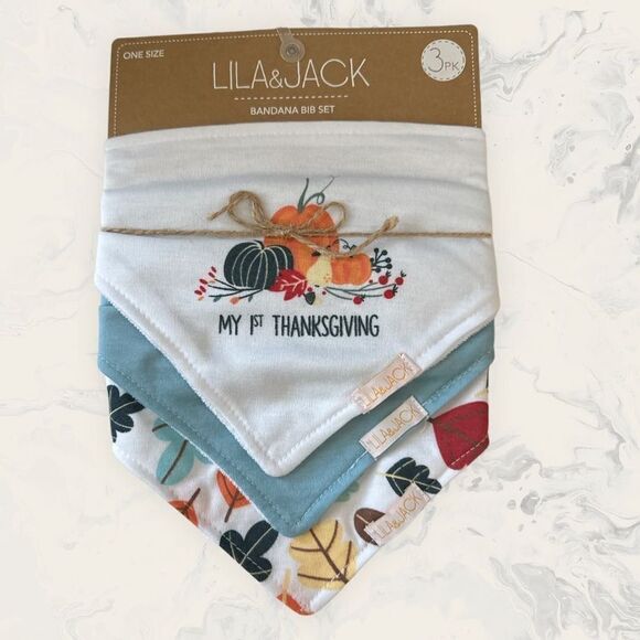 NWT Lila and Jack Bundle : My First Thanksgiving Bandana Bib Set 3 Pieces and Ha - Picture 3 of 4